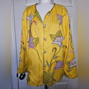 Indigo Moon Lined Floral Button Down Jacket Size Large